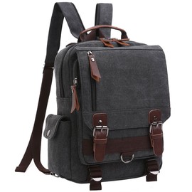 WTiger Canvas Backpack Unisex Medium Size Casual Shoulder Bags Travel Cross Body Sling Bag Black