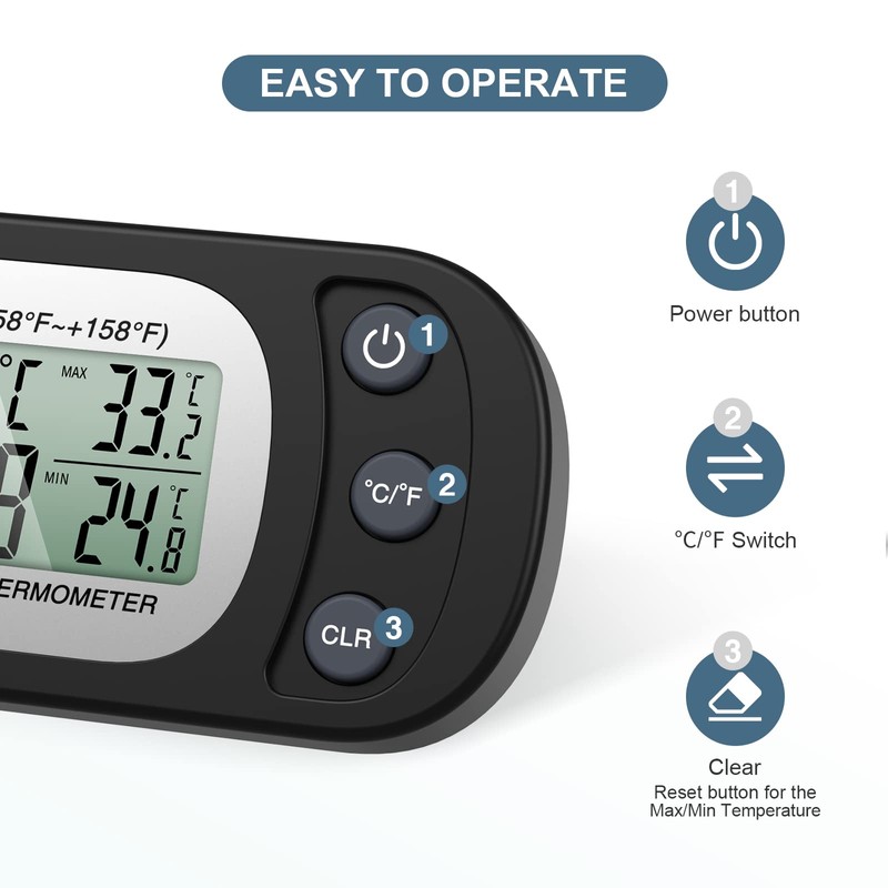 Ankilo Upgraded Refrigerator Thermometer, 2 Pack Portable Digital Waterproof Fridge