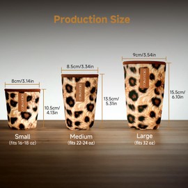 Diceaynico Cup Sleeves, Set of 3 Reusable Cup Coolers in 3 Sizes for Hot and Cold Drinks 16-32 oz (Leopard Print)