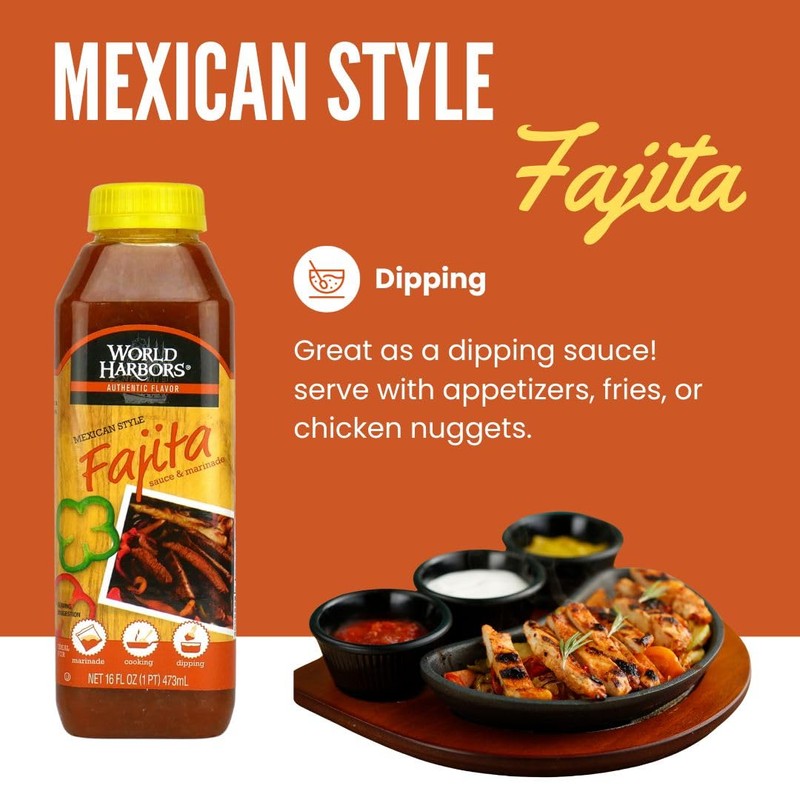 World Harbors Mexican Style Fajita Marinade, 16-fl. oz. plastic bottles