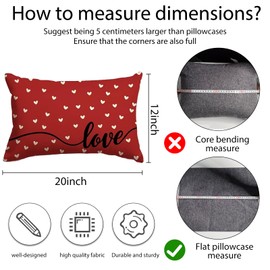 Valentines Day Pillow Covers,12x20in Set of 4 Red and White Love Heart Valentine Pillows Decorative Throw Pillows Covers Valentine's Day Pillow Cases Home Couch Sofa Wedding Anniversary Decorations