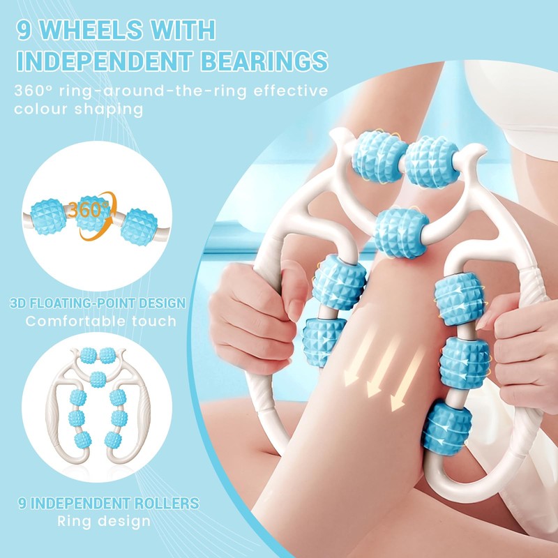 HYran Massageroller, Massageroller Beine, Massagerolle mit Griff Bein, Massagerolle (Weiß+Blau+A)