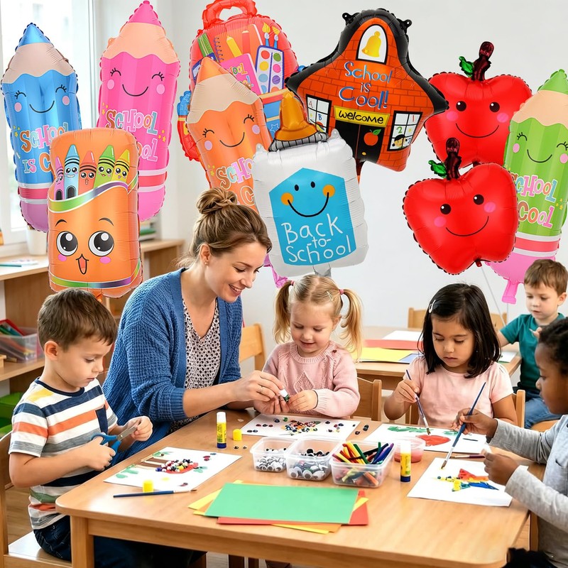 10 Pcs Back to School Balloons with Pencil, Bag, Crayon