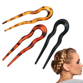Twist Hair Pin, Tortoise Shell Resin Hair Clips Stick, 3Pcs U Shape French Hairpin for Women(COLOR:colorful)