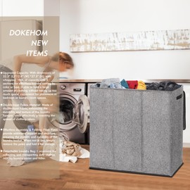 DOKEHOM 180L Laundry Basket with Removable Lid and Laundry Bags, Large Collapsible Laundry Hamper with 3 Sections for Bedroom, Bathroom, Laundry Room, Colloge (Grey)