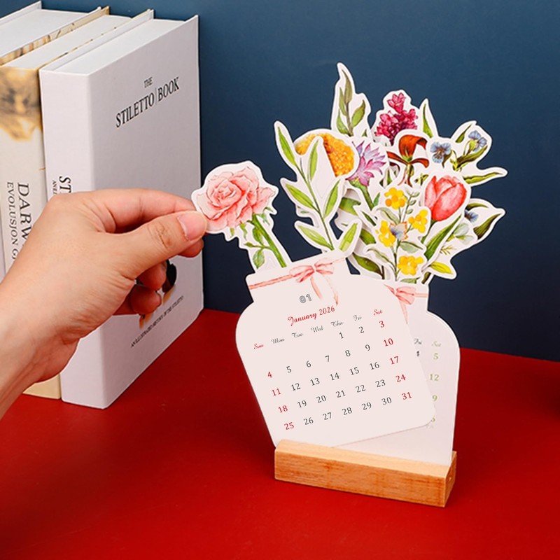 2026 Creative Flower Desk Calendar, Vase Shaped New Year Monthly