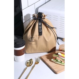 Insulated Hot/Cold Drawstring Canvas Lunch Bag, Thermal, 100% Cotton, Insulating Aluminum / Wool /Cotton Lining, Large Capacity, Convenient, Simple, Stylish, Solid Color, Durable, Waterproof, Black