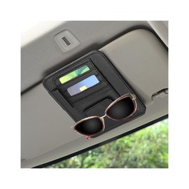 CGEAMDY Car Sun Visor Organiser, Car Interior Leather Sun Visor Organiser, Universal Card Holder Adjustable Sun Visor Organiser, Multifunctional Storage Bag for Sunglasses, Bank Cards(Black)