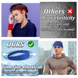 XLIUAX Pack of 5 Sports Headbands for Men and Women, Elastic Wide Hair Band, Elastic Non-Slip Sweatband Forehead for Yoga, Basketball, Running, Workout, Training