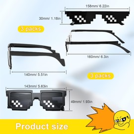 SHENGYIG Pack of 6 Pixel Mosaic Glasses, Black Pixel Glasses, Sunglasses, Funny Fancy Dress Glasses, 2 Styles, Party Sunglasses for Party, Decoration, Photo Shooting