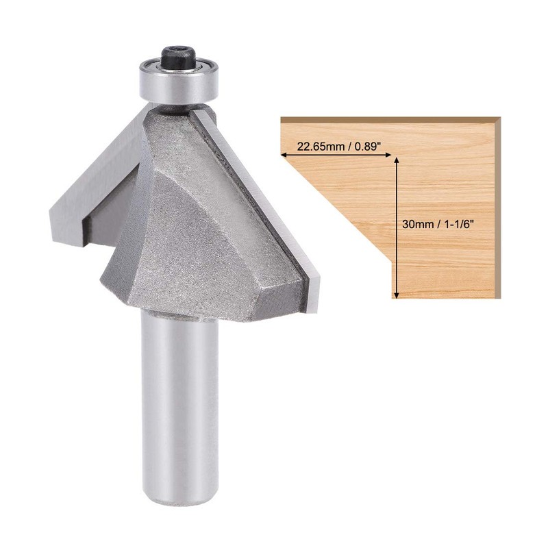 sourcing map Chamfer Router Bit 45 Degree 1/2" Shank 1-1/6"