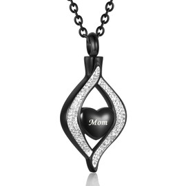 OutstandLong Teardrop Mom Heart Cremation Urn Necklace for Ashes Human Holder Memorial Keepsake Pendant Locket Jewelry