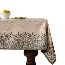 patdrea Floral Linen Table Cloth Durable Breathable Tabletop Cover Decorative Kitchen Dining Tablecloth for Rectangular Square Tables for Parties,Holiday,Christmas,55"*55"