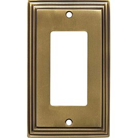 Art Deco Step Satin Antique Brass GFCI Rocker Switch Plates