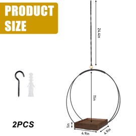 GOMETY Pack of 2 Macrame Hanging Baskets with Wooden Base, Height 93 cm, Hanging Pot with Wooden Base, Metal Ring and Hanging Loop for Indoor Use, Hanging Planters for Walls and Ceilings (Brown)