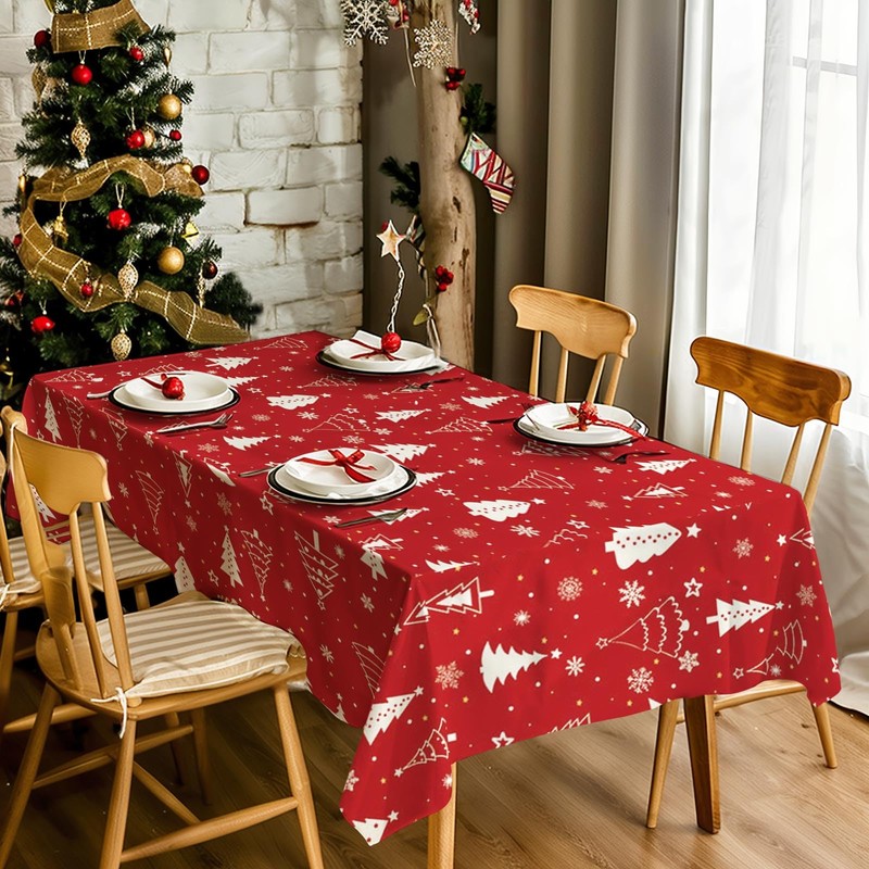 AIBIIN Red Tablecloth for Christmas Party Christmas Tree Pattern Rectangular