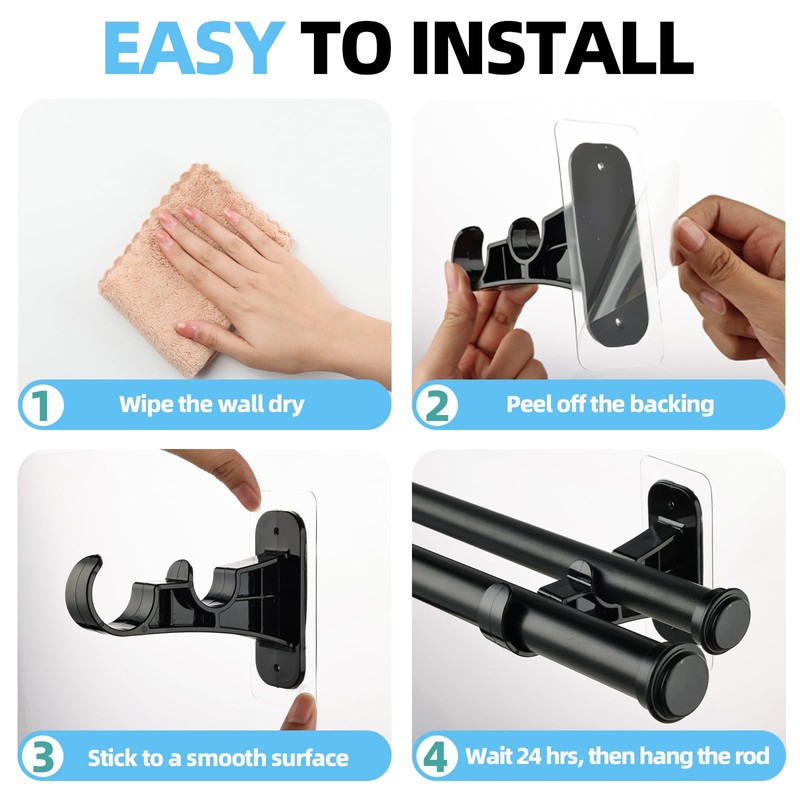 Antimbee 12 Pack No Drill Double Curtain Rod Brackets, No