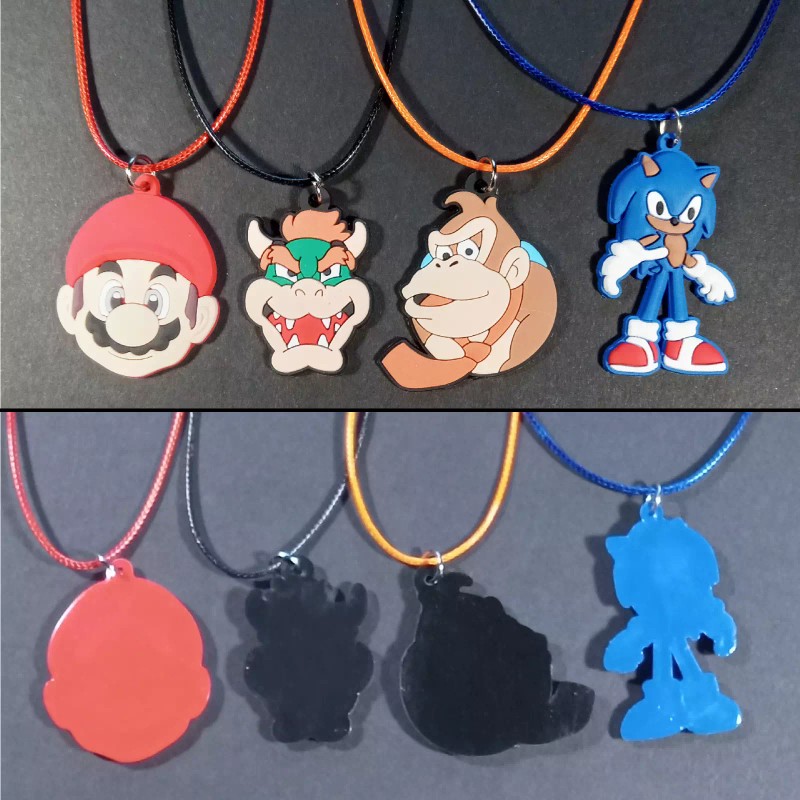 4 Video Game necklaces pendants charms / Mario Bowser Sonic