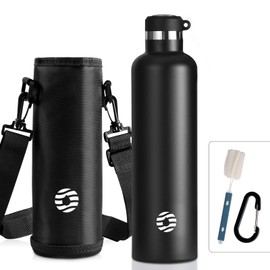 FJbottle 1000 ml Vacuum Insulated Stainless Steel Water Bottle with 2 Lids BPA-Free Leak-Proof Sports Bottle Thermos Flask with Carabiner Hook for Sports/Outdoor/Camping/Fitness/Yoga/School