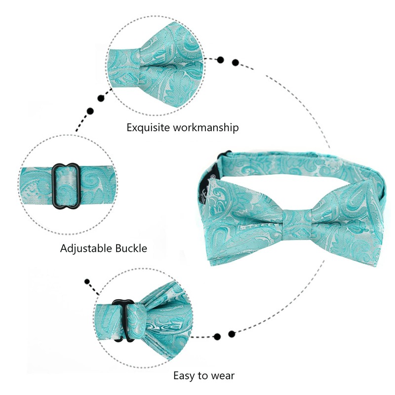 Alizeal Paisley Banded Adjustable Length Pre-tied Boy's Bow Tie, Turquoise