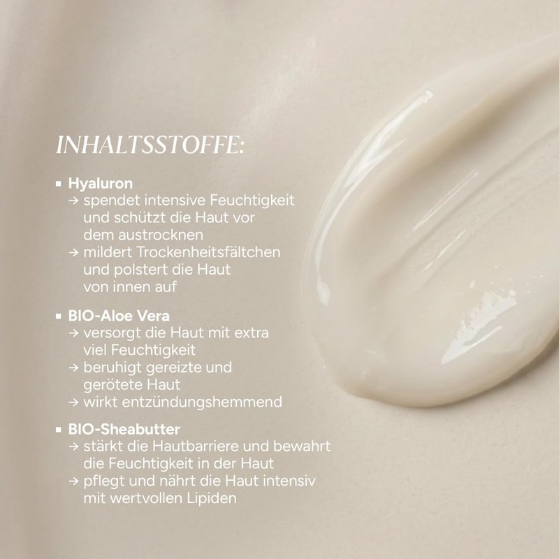 JUNGLÜCK Hyaluronic Cream Lightweight with 0.5% Hyaluronic Acid, Organic Aloe