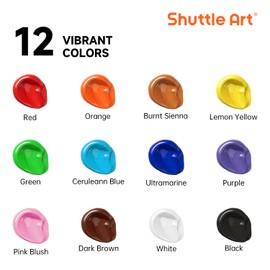 Shuttle Art Outdoor Acrylic Paint Set, 12 Colors Waterproof Paint, 8.45oz/250ml Large Bottles, Rich Pigmented Bulk Painting Supplies for Artists, Beginners on Rocks, Wood, Wall, Crafts, Garden Statues