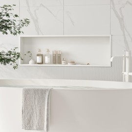 Qeke Bathroom Wall Niche, Stainless Steel Shower Niche 36" X 12", Recessed Wall Niche for Bathroom, Bathroom Niche No Tile Needed, Matte White