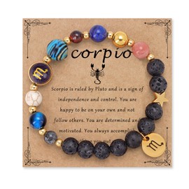 Bolinailo Scorpio Bracelet, Zodiac Bracelets for Women 12 Constellations Healing Crystal Stone Bracelet for Birthday, Scorpio Gifts for women, 18k Gold Scorpio Constellation Charm Gemstone Bracelet