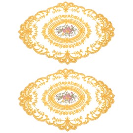 sourcing map 2Pack Retro Lace Placemat 12x16-in Oval Embroidered Table Place Mats French Crochet Doilies Coasters Cup Mat for Home Wedding, Yellow
