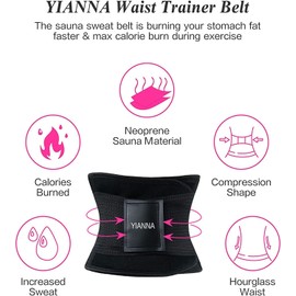 YIANNA Faja Reductora Mujer Abdominal Lumbar Waist Trainer Fajas Reductoras Abdomen Adjustable Negro para Deporte Fitness Postparto, YA8002-2-Black-S