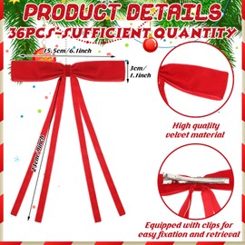 Kasyat 36 Pcs Velvet Christmas Bow 5.91 x 9.06 Inch Width of 3/8 Inch Christmas Tree Bow with Clip Rustic Crafts Gift Bows Velvet Ribbon Bow Bulk for Christmas Tree Decoration(Red Color)
