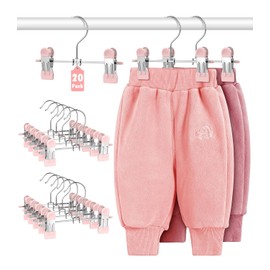 DOIOWN - Paquete de 20 perchas para bebé, perchas para pantalones de bebé con pinzas, percha para niños para pantalones, faldas, ropa, perchas antideslizantes para ahorrar espacio para niños para la