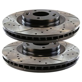 AutoShack Pair of 2 Front Drilled and Slotted Brake Rotors Black Driver and Passenger Side Replacement for 2007-2009 Hyundai Santa Fe 2.7L 3.3L V6 AWD FWD PR41491LR