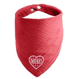 BlissBud Adjustable Cotton Bandana - Heart Solid Color Embroidered Scarf for Large Dogs with Button Fastening,Wine Red,Large