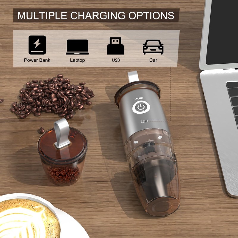 Mulli Upgrade Portable Burr Coffee Grinder,Electric Cafe bean Grind, Adjustable