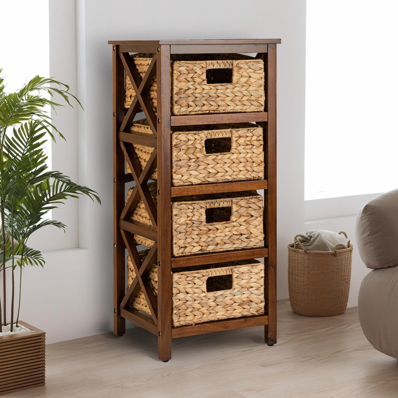 eHemco 4 Tier X-Side End Storage Cabinet with 4 Wicker