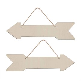 10pcs Blank Wooden Plaque Arrow Shape Unfinished Wood Sign with Ropes DIY Crafts Cutouts for Wedding Birthday Party Decoration, 7.9x2 in