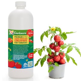 Premium Liquid Tomato Plant Fertilizer - 3-1-2 Concentrate for Indoor Plants and Flowers by Gardenera | Organic Plant Food for Tomatoes - 32oz