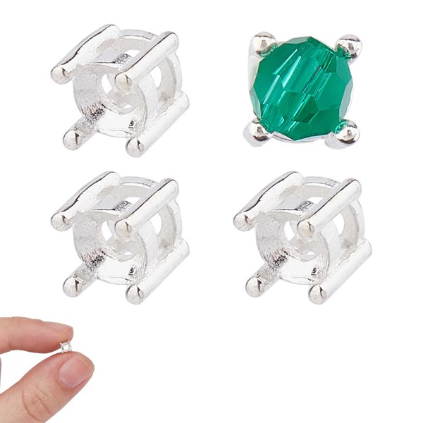 DICOSMETIC 4Pcs Round 4-Prong Settings 925 Sterling Silver Tray Settings