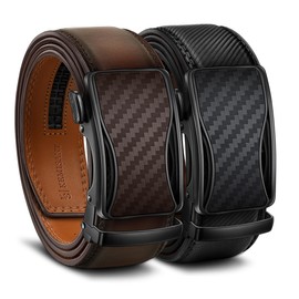 KEMISANT Men Ratchet Belt 2Pack,Adjustable Click Belt For Gift Men Dress Casual Golf Jeans 1 3/8",Cut for Fit(Black/Deep Brown,32"-38" Waist Adjustable)