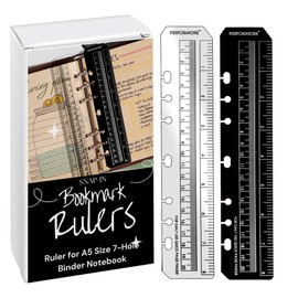 PERFORMORE 2 Pack of Snap-in 8” Bookmark Rulers, Black and Clear Plastic Page Marker Divider Pagefinder Measuring Today Ruler for A5 Size Binder Notebook Planner with Up to 7-Hole Ring Configuration