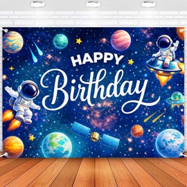 4signalballs Space Themed Birthday Backdrop for Kids, 6x4ft Rocket Astronaut Outer Space Party Decoration, Perfect for Boys’ Birthday Parties Photography Background, Space Themed Events & Celebrations