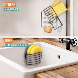 Gilbert Home Kitchen Sink Set 5 Piece, Stainless ABS Plastic Kitchen Sink Caddy Organizer & Suction Sponge Holder for Kitchen Sink, Water Resistance Kitchen Organizer and Storage (Golden)