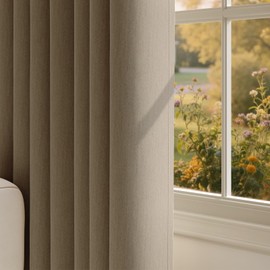 Anmao Thick Heavy Textured Blackout Curtains for Living Room 84 Inch Length 2 Panels Set, Grommet Room Darkening Thermal Insulated Window Curtain Drapes for Bedroom with Tiebacks, (W52xL84, Camel)