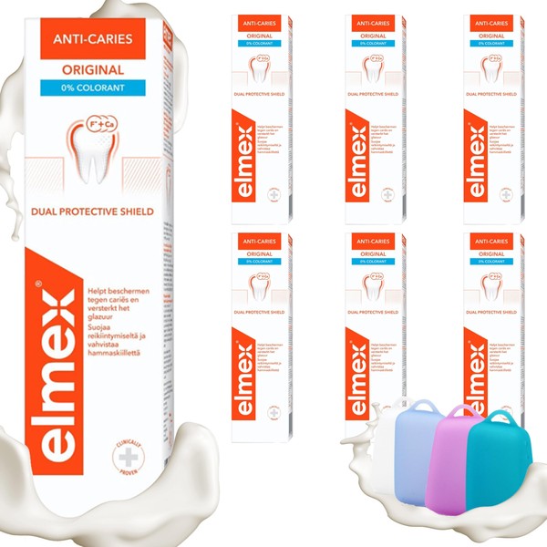 Elmex Carriesschutz Original Toothpaste 75 ml, Pack of 6 (6 x 75 ml) and Celexqua Toothbrush Cap