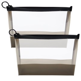 Travel Toiletry Bag 2 Pack Plastic Waterproof Cosmetic Pouch with Zipper Portable Makeup Bag for Women Men Boys Girls, Black, 20 * 4 * 15.5cm