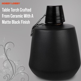 Black Ceramic Table Lamp – Cylindrical Outdoor Oil Lamp w/ Matte Black Finish – Tabletop Lantern w/ Screw-Off Lid & Wick for Long Lasting Flame – Outdoor Torches for Desk Accessories and Decor