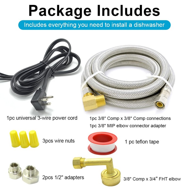 TT FLEX Universal Dishwasher Installation Kit,4 Ft Stainless Steel Dishwasher