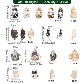 SUNNYCLUE 40 Pcs 10 Types Cat Charm, Cat Charm, Cherry Blossom Charm, Enamel Cute, Cherry Blossom Charm, Moon Parts, Flower Piercing, Cat Petal Earrings, Cherry Blossom, Necklace, Cat, Leaf Bracelet,