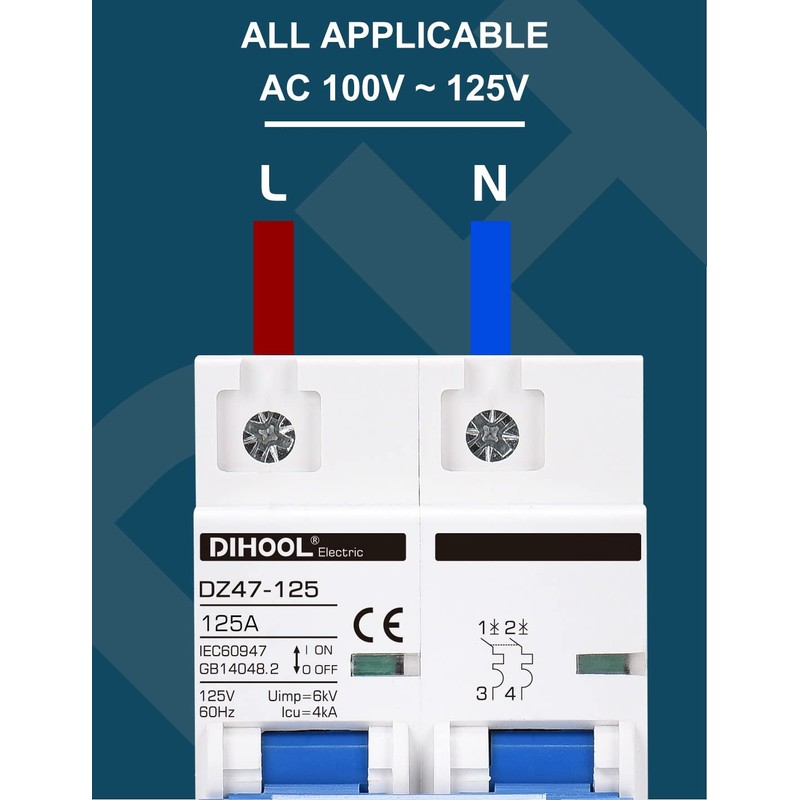 DIHOOL AC Miniature Circuit Breaker,2 Pole 120 Amp 110V Low